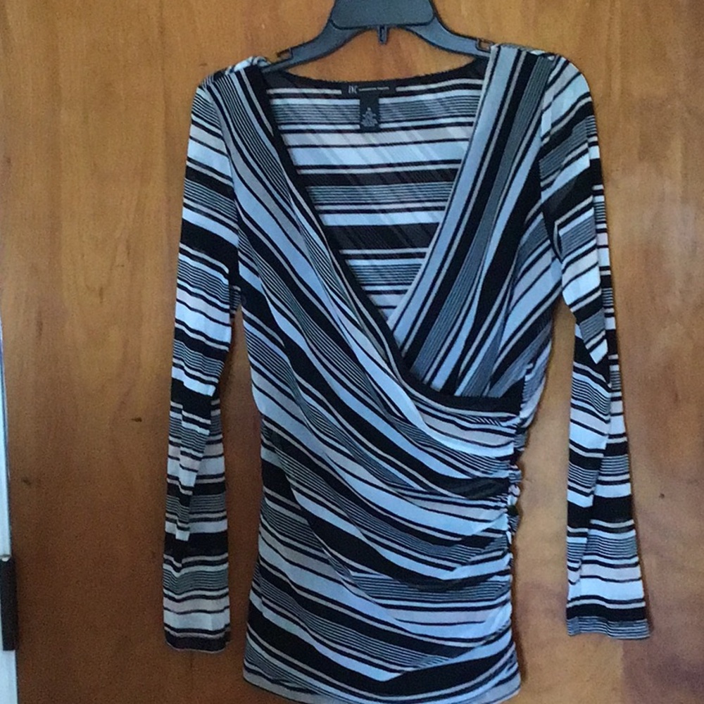 INC International Concept blouse with sheer long sleeves black beige pink size m